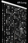 Shimmy Silver Beaded Curtain 3' x 6' with 20 strands of 1/2 inch square silver PVC mirrors, reflective metallic shimmer backdrop for events, stages, windows, and home decor
