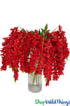 Red Draping Floral Garland Pick Spray Plumeria Orchids with Greenery ShopWildThings.com Red Draping Floral Garland Pick Spray Plumeria Orchids with Greenery ShopWildThings.com