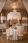 Artificial white floral chandelier canopy 48 inch wide by 26 inch long decorating upscale wedding reception venue, ShopWildThings.com