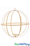 Geometric Hanging Folding Ball, Gold Finish 18" Sphere w/Removable Candle & Floral Plate