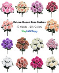 Deluxe Queen Rose Bouquets by ShopWildThings.com are available in over 20 unique and hard to find colors and feature 10 large artificial rose heads! Perfect for creating the floral centerpiece of your dreams. Deluxe Queen Rose Bouquets by ShopWildThings.com are available in over 20 unique and hard to find colors and feature 10 large artificial rose heads! Perfect for creating the floral centerpiece of your dreams.