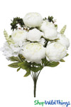 Deluxe Peony & Hydrangea Flower Bouquet, 19" Tall x 12" Wide White Spray With 13 Stems