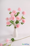 Ball Mum Pom Pom Spray, 26" Tall Pink Decorative Floral Stem from ShopWildThings.com arranged in a white vase with soft pink pom pom blooms