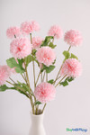 Ball Mum Pom Pom Spray, 26" Tall Pink Decorative Floral Stem from ShopWildThings.com styled in a tall vase with editorial floral detail