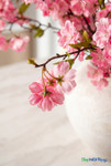 Close up of pink faux plum blossom flowers showing layered petals and realistic silk texture – ShopWildThings.com