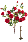 Red velvet artificial rose branch displayed beside a removable artificial tree trunk, highlighting the 1.5-inch metal housing used for inserting branches into flowering tree trunks.