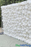 White Flower Wall Curtain Backdrop with Rod Pocket with Premium 3D Roses and Peonies by ShopWildThings.com