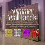 Shimmer wall panel backdrop from ShopWildThings.com with active reflective spangles for event decor and venue feature walls