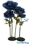 Oversized Medium Silk Peony Bloom w/Removable Stem - Dark Navy Blue - 40"H x8"W