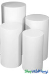 White Metal Cylinder Display Stands, Set of 4 Round Plinth Pedestal Risers ShopWildThings Event Decorations Floral Stands
