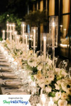 Elegant Centerpiece with Tall Crystal Candle Holder for Pillar or Taper Candles - by ShopWildThings.com Elegant Centerpiece with Tall Crystal Candle Holder for Pillar or Taper Candles - by ShopWildThings.com