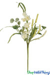 White Faux Gardenia, Amaranthus Floral Spray that has a Matching Garland ShopWildThings.com White Faux Gardenia, Amaranthus Floral Spray that has a Matching Garland ShopWildThings.com