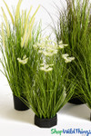 Fake Garlic Chive Grass with White Flower Blooms, 2' Tall, Decorative Artificial Potted Greenery, Tall Wild Grass Foliage | ShopWildThings.com Fake Garlic Chive Grass with White Flower Blooms, 2' Tall, Decorative Artificial Potted Greenery, Tall Wild Grass Foliage | ShopWildThings.com