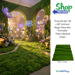 Emerald Isle 40 x 80 inch artificial magic moss mat, fabric backed green moss flooring for themed events, fantasy installations, and venue decor by ShopWildThings