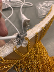 Luminous Flow Wave Ceiling Sculpture with Gold Chains, Warm White LED Lighting, ShopWildThings.com