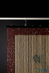Wooden bead curtain with pre-installed eyelets for easy hanging, lightweight 65-strand dog bone design for doorways and room dividers