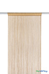 Honey Gold String Curtain 20 ft Long gathered and tied at the center to form a graceful V-shape. Elegant golden strands showcase the drape and flexibility for event décor, stage backdrops, or window displays.