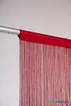 Dark Red “Nassau” String Curtain 20 ft Long  Luxurious silky fringe panel for high-ceiling spaces, event venues, and theatrical stage backdrops.