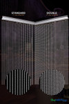 Metal ball chain curtain density comparison showing standard 1 inch spacing versus standard density 0.5 inch spacing, ShopWildThings.com
