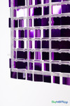Back view of shimmer sequin wall panel featuring clear hard plastic grid backing with snap connectors and hanging square PVC sequins, modular backdrop system by ShopWildThings.com
