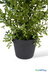 Artificial boxwood tree base detail with black plastic pot and trunk 36 inch faux greenery decor ShopWildThings.com