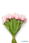 12 stem artificial tulip bundle arranged as a bridal bouquet with soft pink and white tulips realistic faux flowers ShopWildThings.com
