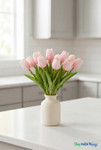12 stem real feel pink tulip bundle 12.5 inch artificial tulips with green leaves faux floral bouquet ShopWildThings.com