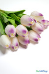 12 Pc Purple and White Tulip Bundle, Artificial Wedding Bouquet, Bendable Centerpiece Flowers, Quality Florals by ShopWildThings.com