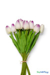 12 Pc Purple and White Tulip Bundle, Artificial Wedding Bouquet, Bendable Centerpiece Flowers, Quality Florals by ShopWildThings.com
