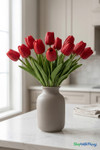 12 Pc Red Tulip Bundle, Artificial Wedding Bouquet, Bendable Centerpiece Flowers, Quality Florals by ShopWildThings.com