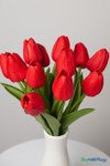 12 Pc Red Tulip Bundle, Artificial Wedding Bouquet, Bendable Centerpiece Flowers, Quality Florals by ShopWildThings.com
