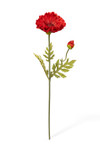 Artificial red poppy stem 25 inches tall with realistic open flower and bud, soft-touch petals and textured green stem