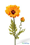 Close-up of Real Feel yellow orange poppy bloom with layered petals and detailed center, showcasing lifelike texture and warm sunset tones