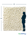 8' x 8' Easy Roll-Up 5D Flower Wall (Fabric Backed) Super Premium Cream Floral Wall - Rod Pocket Top!