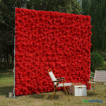 8x8 Red Rose Flower Wall Backdrop Angled Event View Easy Roll Up 5D Floral Panel ShopWildThings.com