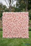 8x8 ivory and pink rose flower wall outdoor garden setting wedding backdrop fabric backed roll up floral wall ShopWildThings.com