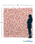 8' x 8' Easy Roll-Up 5D Flower Wall (Fabric Backed) Super Premium Ivory & Pinks Rose Floral Wall - Rod Pocket Top!