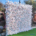 white and blush pink 8x8 flower wall backdrop in outdoor event setting, premium 5D rose wall panel, ShopWildThings.com