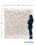 8' x 8' Easy Roll-Up 5D Flower Wall (Fabric Backed) Super Premium White & Soft Pink Rose Floral Wall - Rod Pocket Top!