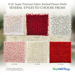8' x 8' Easy Roll-Up 5D Flower Wall (Fabric Backed) Super Premium White & Soft Pink Rose Floral Wall - Rod Pocket Top!