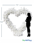 White heart shaped floral arch seamless silk rose backdrop isolated on white background ShopWildThings.com