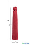 Deep Red Fringe Tassel 24" Long x 4" Diameter  with dense strands and sleek finish, ideal for event backdrops, stages | ShopWildThings.com