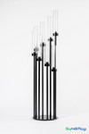 Black Stem Cluster 42 inch tall candelabra with 8 clear glass hurricane cylinders and round base from ShopWildThings.com