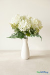 Cream White Hydrangea Bouquet in white ceramic vase styled on a warm neutral tabletop, ShopWildThings.com
