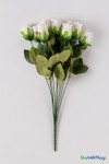 Full view of 19.5" ivory silk rose bud bundle showing individual stems, realistic leaves, and soft cream rose buds