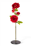Oversized Red Velvet Roses on Stem 52" displayed on black round oversized flower holder base for luxury event decor, ShopWildThings.com