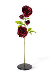 Oversized Burgundy Velvet Roses on Stem 52" displayed on black round oversized flower holder base for luxury event decor, ShopWildThings.com