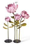 Oversized Dusty Pink Artificial Silk Lotus Flower from ShopWildThings.com shown in multiple floor-standing sizes with pink ombre silk petals, green stems, leaves, and black display bases