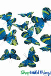 Blue  and Green Butterfly Garland made with Feathers, Hanging Strands ShopWildThings.com