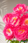Enchanting Beauty Pink Silk Peony Bouquet 30 inch editorial detail shot with seven oversized pink peony blooms and soft palm shadows, ShopWildThings.com
